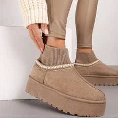 Ankle Sock Platform Boots -Beige