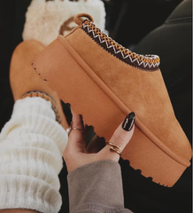 Fluffy Faux Fur Lined Platform Slippers -ChestNut