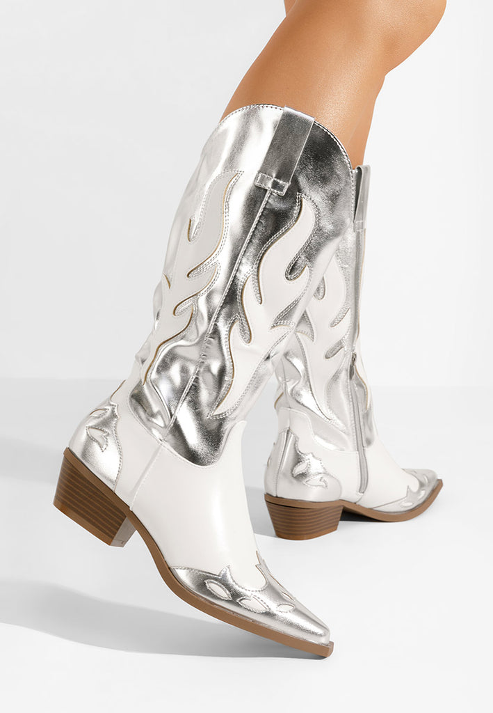 Two-Tone Cowboy Boots -Silver
