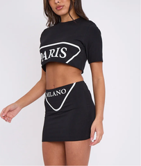 Paris Milano Crop Top & Skirt Co-ord Set -Black