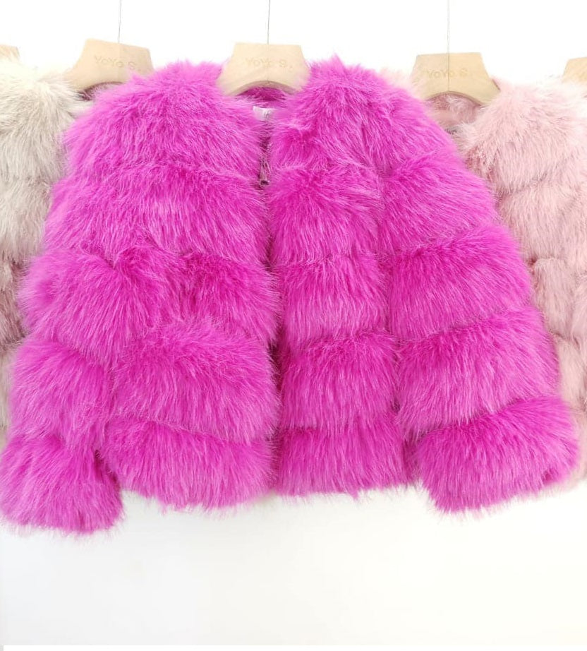 Kids Fur Jacket Front Zip Fastening Fuchsia