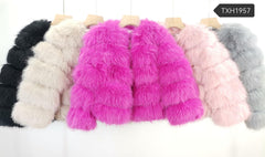 Kids: Fur Jacket Front Zip Fastening -Pink