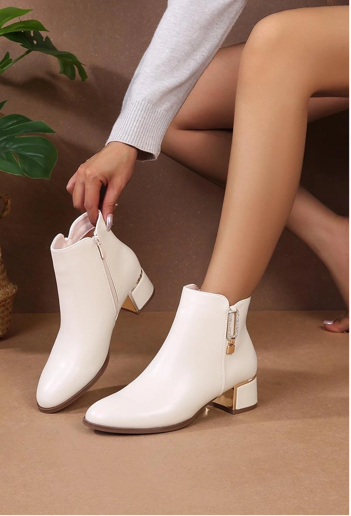 Faux Leather Ankle Boots -Beige