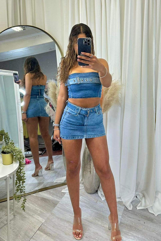 Denim skirt co ord best sale