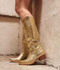 Cutout Western Cowboy Boots -Gold