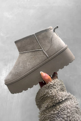 Ultra Mini Platform Faux Fur Lined Boots -Grey