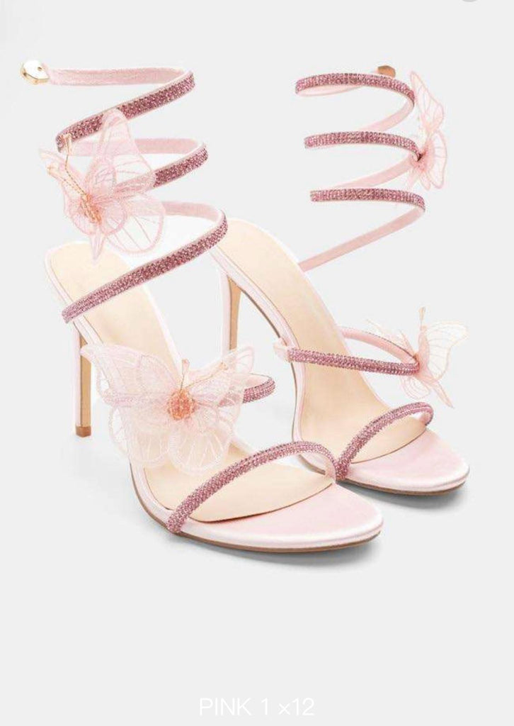 Satin Strappy Heels -Pink