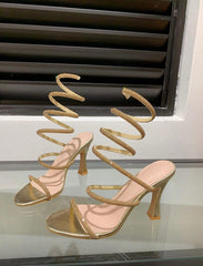 Glittering Wrap-Around Stiletto Heels -Gold