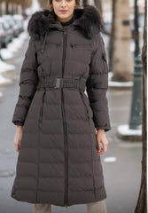 Long Warm Quilted Jacket Fur Hood