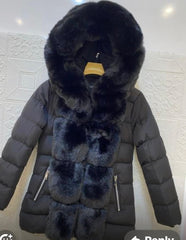 Kids: Faux Fur Trim Hooded Down Jacket -Black