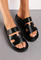 Cut-Out Design Slide Sandals -Black