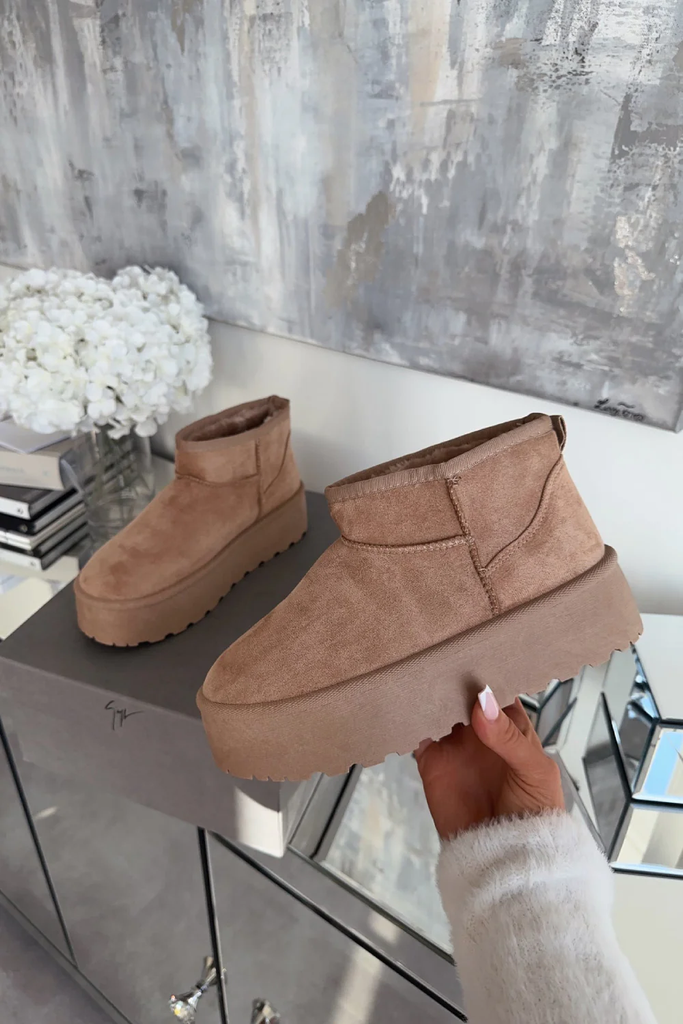 Ultra Mini Platform Faux Fur Lined Boots -Camel