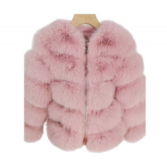 Kids: Fur Jacket Front Zip Fastening -Pink